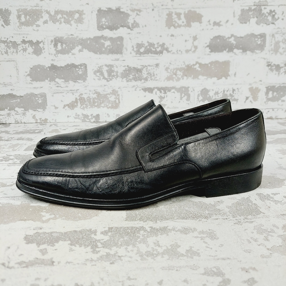 Bruno Magli Black Leather Slip-On Loafers